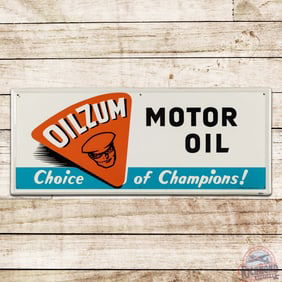 Fantastic 1960 Oilzum Motor Oil "Choice of Champions" Single Sided Tin Sign w/ Logo