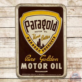 Paragon Paragold Motor Oil "None Better" Emb. Single Sided Tin Sign "Rare Version"