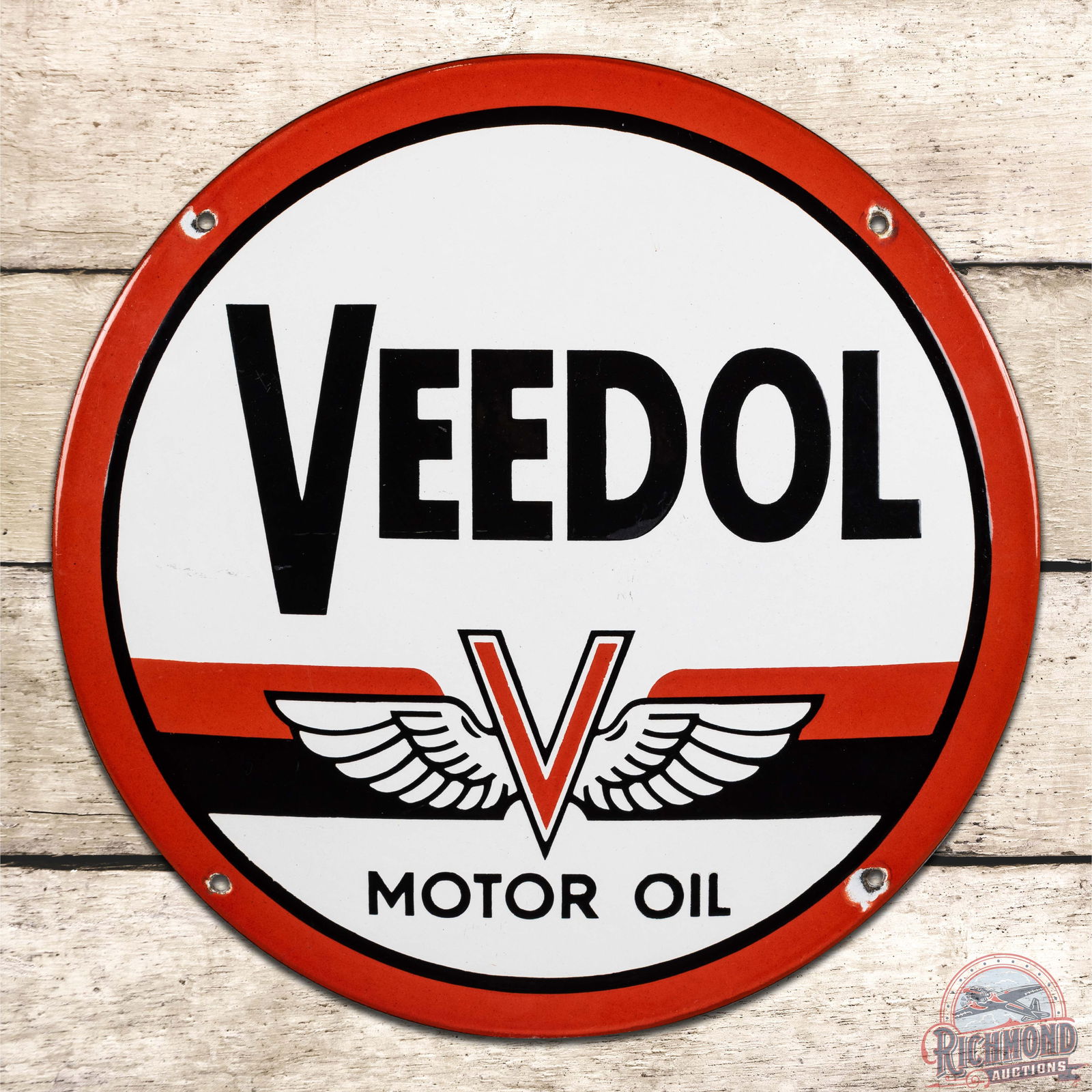Veedol Motor Oil Convex 12" Single Sided Porcelain Sign w/ Logo (1 of 3)