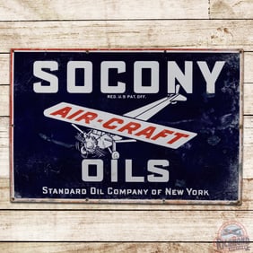 Socony Aircraft Oils Single Sided Porcelain Sign w/ Plane