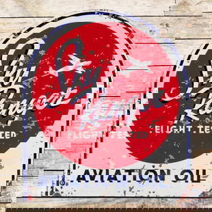 Sky Ranger Flight Tested Aviation Tested Double Sided Porcelain Tombstone Sign w/ Plane: DSP (double sided porcelain) tombstone sign has good color and gloss. The display has two small non-factory holes in the field with general wear and chips throughout. The reverse is in a similar