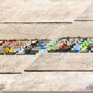 Group of 8 Whiz Automotive Themed Advertising Gallon Cans Fly Attak w/ Tanks Hush-Shak: Lot of 8 cans. The cans are all metal with lids. The group includes a graphic Attak can, Husk-Shak with bird, and Glass Cleaner with attendant. Overall a solid group of Whiz gallon cans. 10.5" H.