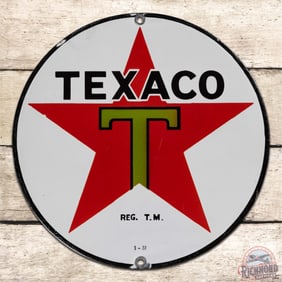 Superb 1931 Texaco 8' Single Sided Porcelain Sign w/ Star Logo "Black T"