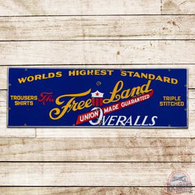 Free Land Union Made Overalls Single Sided Porcelain Sign w/ Logo