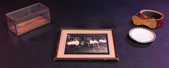Barber Shop Display Group w/ Kolafra Cigar Advertising Box Razor Straps & Photo