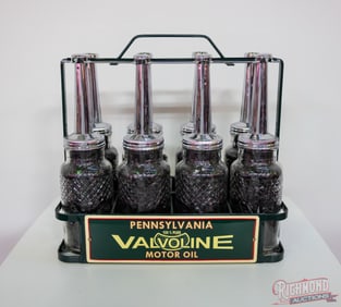 Valvoline Rack With 8 Wm. Neil Glass Oil Bottles Restored