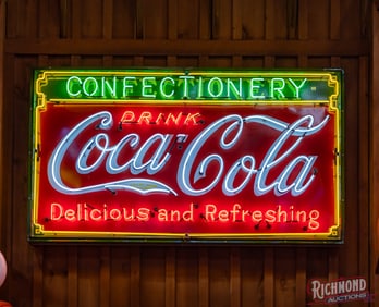 1932 Drink Coca-Cola "Delicious and Refreshing" Confectionery 8' Single Sided Porcelain Neon Sign