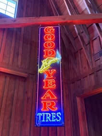 Goodyear Tires Vertical 8' Single Sided Porcelain Neon Sign w/ Wingfoot