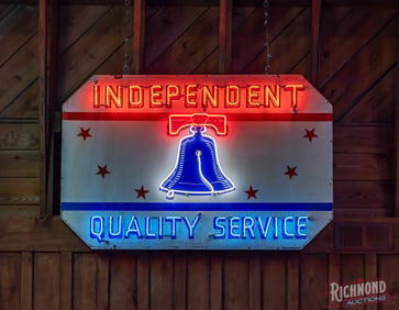 Independent Quality Service 6' Single Sided Porcelain Neon Sign w/ Liberty Bell