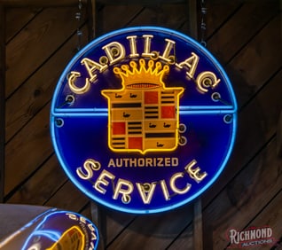 Cadillac Authorized Service 42" Single Sided Porcelain Neon w/ Crest