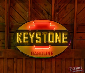 Keystone Gasoline 5' Single Sided Porcelain Neon Sign w/ Logo