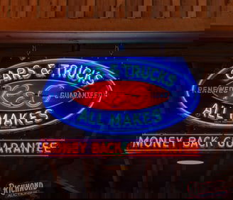 Rare Ford R&G Cars and Trucks "Money Back Guarantee" 5' Single Sided Porcelain Neon Sign