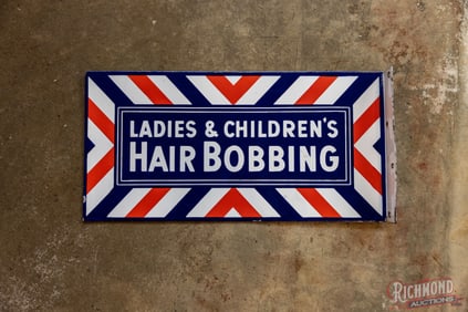 Fantastic Ladies and Children's Hair Bobbing Double Sided Porcelain Flange Sign