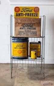 Ford Anti-Freeze Single Sided Tin Advertising Rack w/ 3 Metal Cans and Box