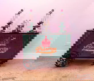 Restored Red Crown Polarine Lubester Cart with Bottles