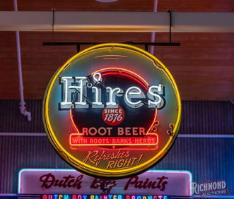 Hires Root Beer "Refreshes Right" 41" Double Sided Tin Neon Sign