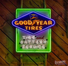 Goodyear Tire And Battery Service Single Sided Tin Neon Sign