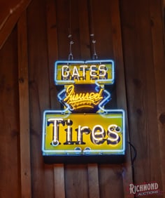 Gates Insured Tires Die Cut Single Sided Porcelain Neon Sign