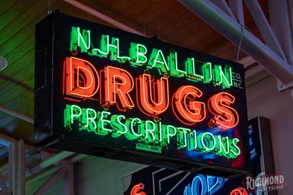 N.H. Ballin Co. Inc. Drugs Prescriptions Double Sided Porcelain Factory Neon Sign