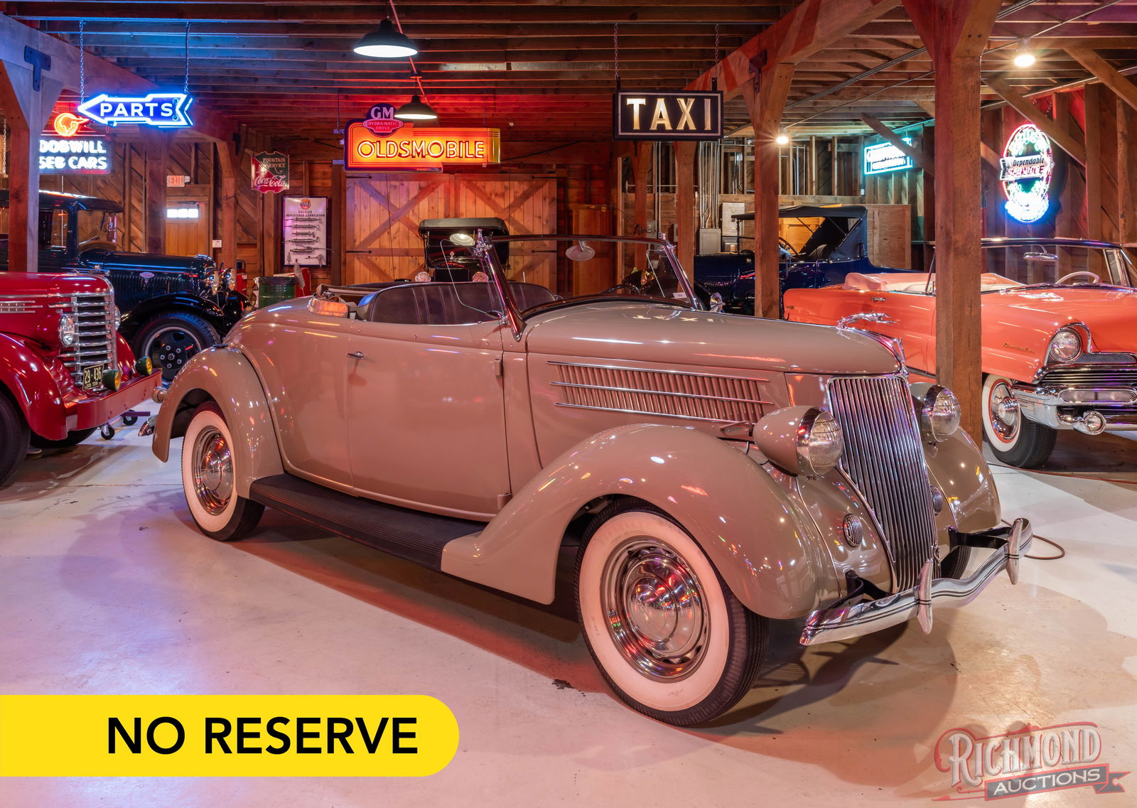 1936 Ford V8 Model 68 Deluxe Rumble Seat Roadster Convertible: No Reserve. Made famous by endorsements of America's most notorious gangsters of the 1930s due to the groundbreaking performance of its 85 hp, 221 cu. in. Flathead V-8, Clyde Barrow and John Dillinger