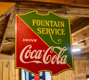 Amazing 1936 Coca-Cola Double Sided Porcelain Fountain Service Sign