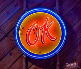36" Single Sided Porcelain Chevrolet Ok Used Cars Neon Sign 