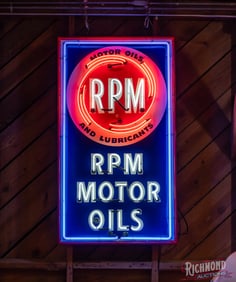 RPM Motor Oils and Lubricants 5.5' Single Sided Tin Neon Sign w/ Logo