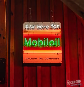 Ask Here For Mobiloil Single Sided Porcelain Neon Sign 