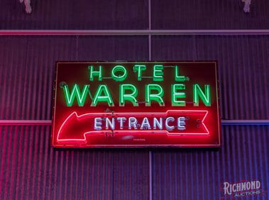 Hotel Warren Entrance Single Sided Porcelain Factory Neon Sign w/ Flashing Arrow