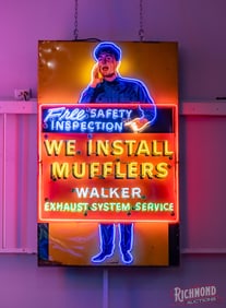 Walker Free Safety Inspection "We Install Mufflers" Single Sided Tin Neon Sign