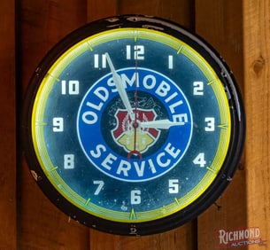 Oldsmobile Service 19" Neon Advertising Clock w/ Crest Logo