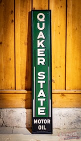 Outstanding 1937 Quaker State Motor Oil Vertical 6' Single Sided Tin Sign