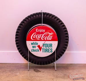 Exceptional Enjoy Coca-Cola "While We Check Your Tires" Advertising Sign Display w/ Tire 