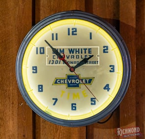 Fantastic Chevrolet Jim White Time 20" Lackner Neon Advertising Clock