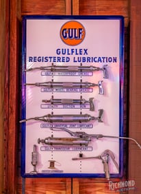 Exceptional Gulflex Single Sided Porcelain Grease Gun Holder Sign w/ Guns