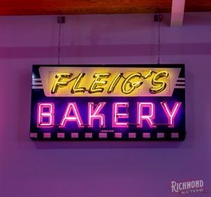 Fleig's Bakery Single Sided Porcelain Factory Neon Sign
