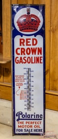 Red Crown Gasoline 6' Single Sided Porcelain Thermometer w/ Logo "Nebraska"