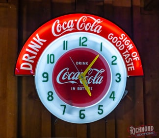 Outstanding Drink Coca-Cola in Bottles Electric Neon Clock w/ Marquee