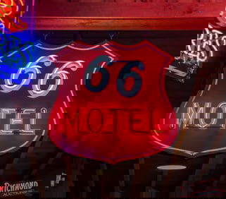 Motel 66 Single Sided Tin Neon Sign