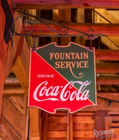 Coca-Cola Fountain Service Double Sided Porcelain Sign w/ Hanger