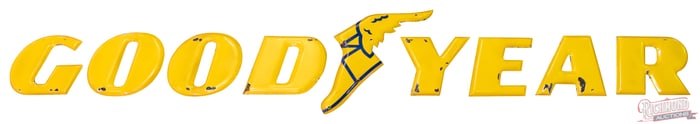 Goodyear Tires Convex Single Sided Porcelain Script Sign w/ Wingfoot