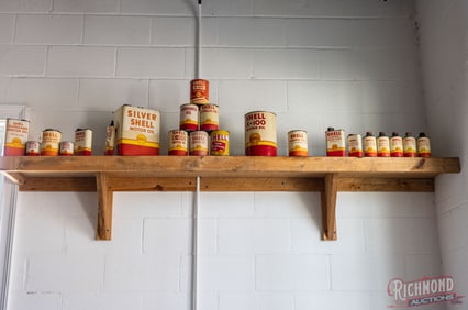Large Lot of Various Shell Motor Oil, Grease Cans & Oilers