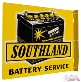 Amazing 1961 Southland Battery Service Double Sided Tin Flange Sign
