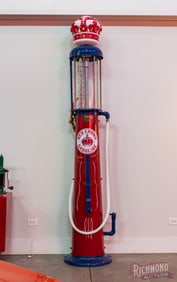 Standard Red Crown Wayne 615 Restored 10-Gallon Visible Gas Pump With Rotating Globe