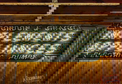 Gordon & Gragg Implements Appliances Electric Pumps 8' Double Sided Tin Factory Neon Flexlume Sign