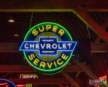 Incredible Chevrolet Super Service 42" Double Sided Porcelain Factory Neon Sign