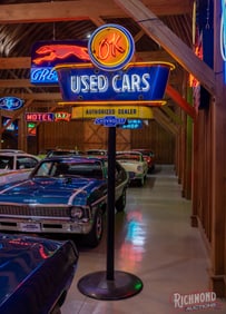 Excellent Chevrolet OK Used Cars Authorized Dealer Double Sided Porcelain Neon Sign w/ Pole
