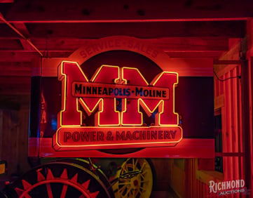 Outstanding Minneapolis Moline "Power & Machinery" Double Sided Porcelain Factory Neon Sign