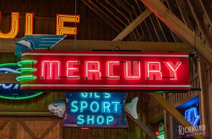 Mercury Automobiles 8' Double Sided Porcelain Factory Neon Sign With Die Cut Mercury Head