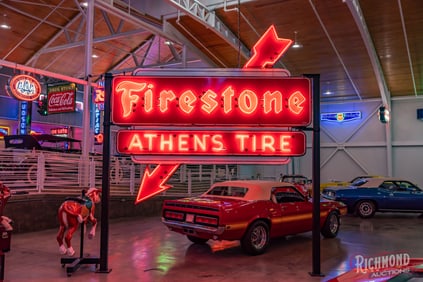 Firestone Athens Tire 10' Double Sided Porcelain Factory Neon Sign w/ Arrow